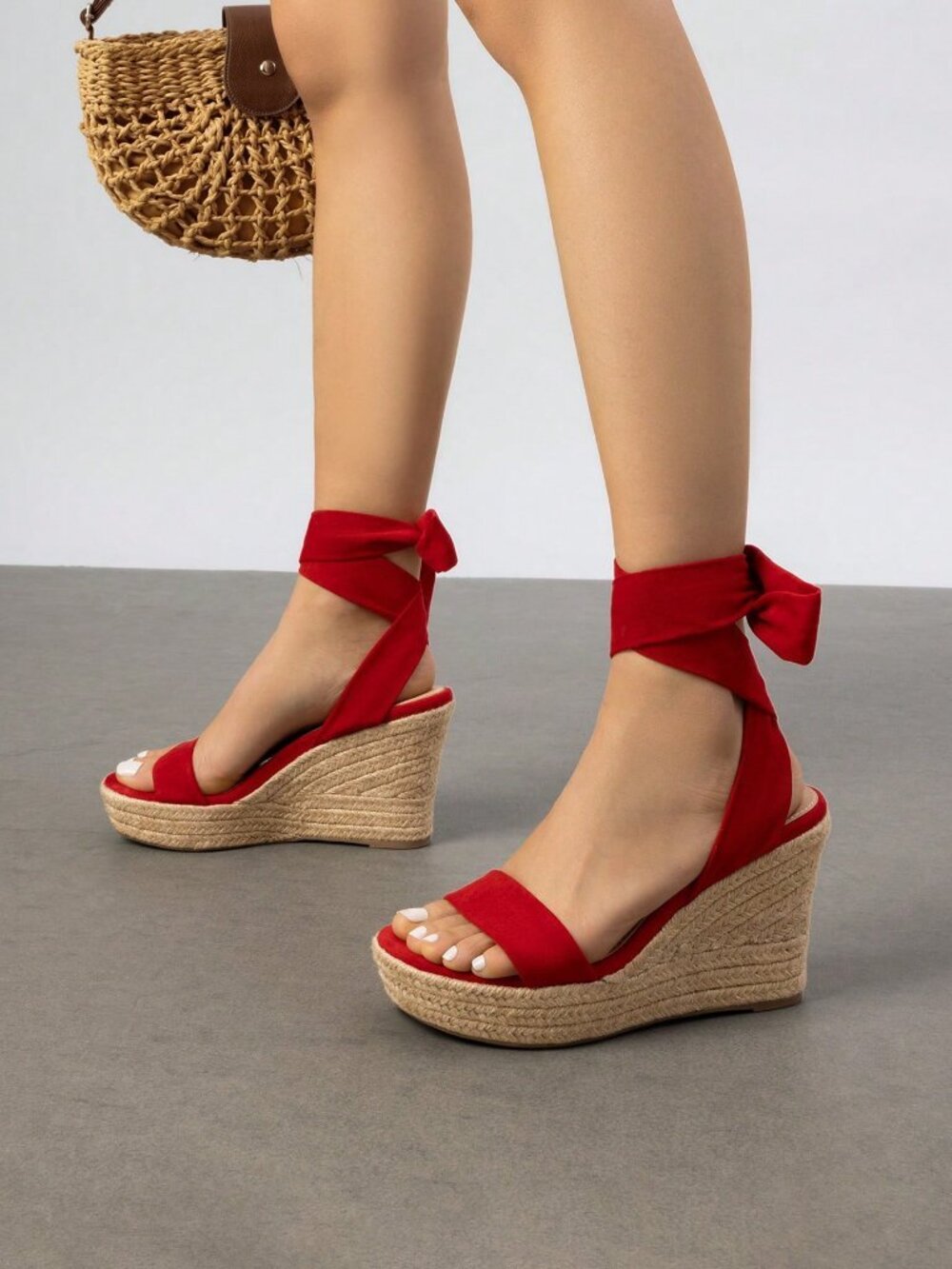Red Women's Platform  Open Toe Espadrilles Wedges Sandals Shoes - Picture 3 of 8